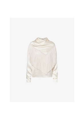 Womens Gabriela Hearst Anderson Fringe Scarf Satin-Silk Top