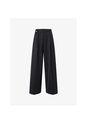 Mens Simone Rocha Faux-Pearl Embellished Wide-Leg Woven Trousers