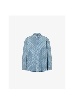 Mens Dries Van Noten Pointed-Collar Graphic-Pattern Denim Shirt