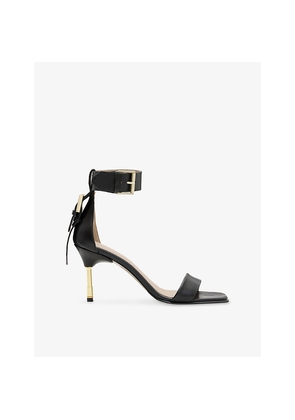 Womens Allsaints Noir Leather Heeled Sandals