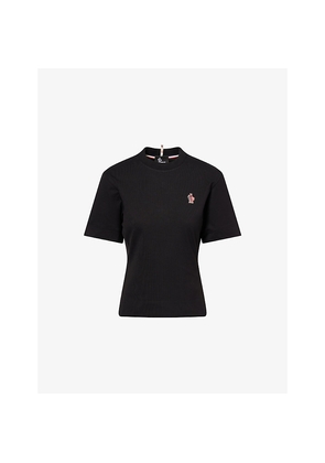 Womens Moncler Grenoble Logo-Patch Contrast Cuff-Trim Cotton T-Shirt