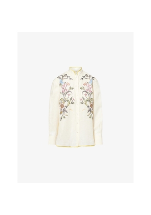 Womens Valentino Garavani Floral-Embroidery Linen Shirt