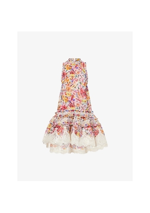 Womens Zimmermann Luna Shirred Lantern Linen-Silk Mini Dress