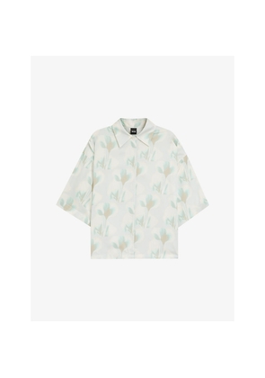 Womens Boss Floral-Print Cropped Woven Blouse