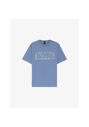 Mens Boss Brand-Print Regular-Fit Stretch-Cotton T-Shirt