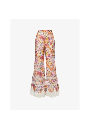 Womens Zimmermann Luna Shirred Flare Linen-Silk Trousers