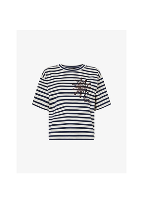 Womens Weekend Max Mara Stripe-Print Embroidered Cotton-Jersey T-Shirt