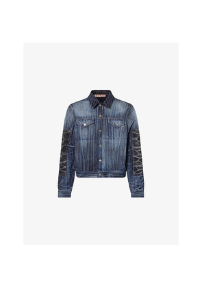 Mens Acne Studios Rye U Patchwork Pinstripe Denim Jacket