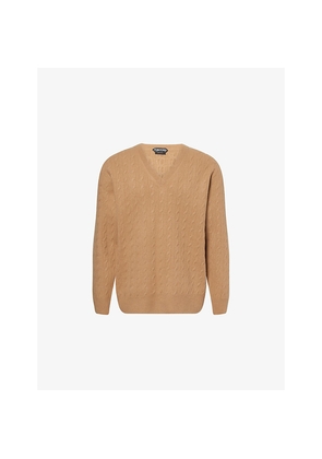 Mens Tom Ford Cable-Knit V-Neck Wool Neck