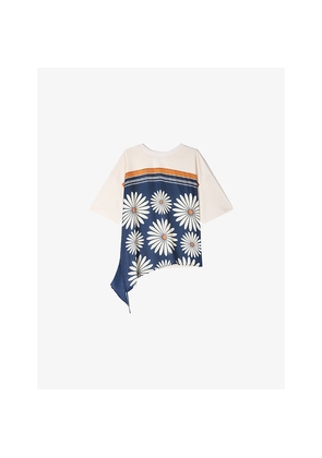 Womens Sandro Scarf-Print Short-Sleeve Cotton T-Shirt