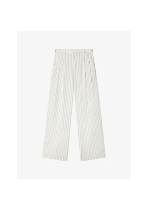 Womens Sandro Striped Wide-Leg Linen-Blend Suit Trousers