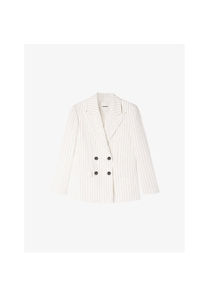 Womens Sandro Striped Double-Breasted Linen Blazer