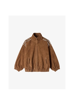 Womens Sandro Studded Relaxed-Fit Suede Jacket