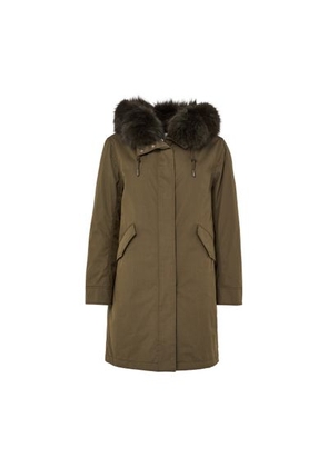 Reversible parka with rabbit fur hood