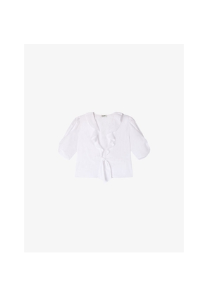 Womens Sandro Cropped Ruffle-Trim Cotton Top