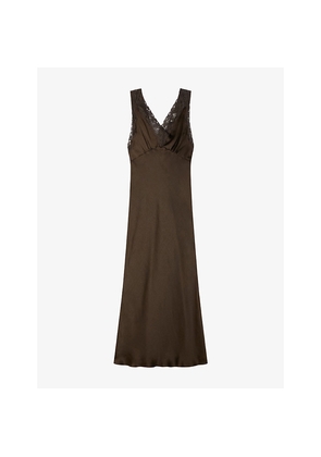 Womens Sandro V-Neck Lace-Embroidered Woven Maxi Dress