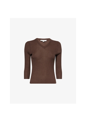 Womens Vince V-Neck Ribbed Cashmere-Silk Knitted Top