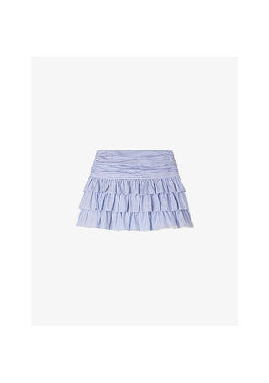 Womens Sandro Ruffled Stripe-Print Cotton Mini Skirt