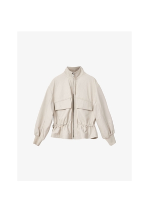 Womens Allsaints Flor Funnel-Neck Leather Jacket