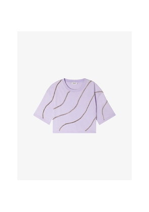 Womens Sandro Cropped Rhinestone-Embellished Cotton T-Shirt