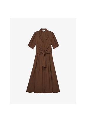 Womens Reiss Tessera Short-Sleeve Linen-Blend Midi Dress