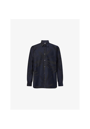 Mens Dries Van Noten Classic-Collar Textured-Pattern Cotton-Blend Shirt