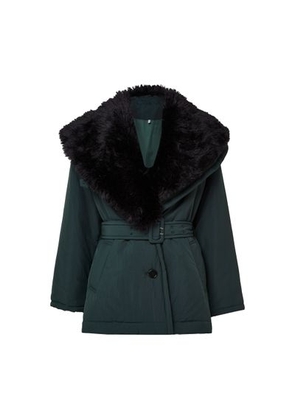 Fur collared belted coat