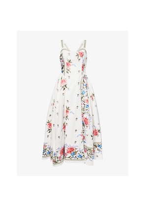 Womens Erdem Floral-Embroidered Bustier Cotton Midi Dress