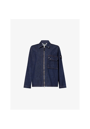 Mens Stone Island Patch-Pocket Zip-Up Denim Shirt
