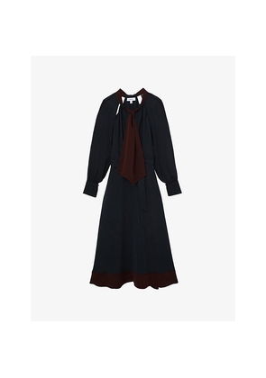 Womens Reiss Estella Tie-Neck Woven Midi Dress