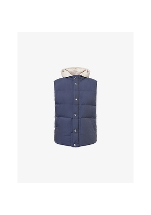 Mens Eleventy Detachable-Hood Padded Silk Gilet