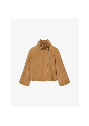Womens Allsaints Rhodes Funnel-Neck Suede Jacket