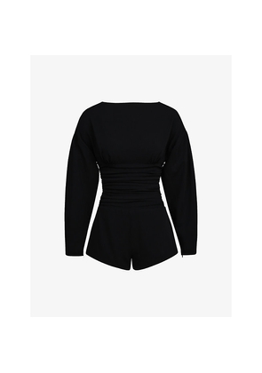 Womens House of CB Elisetta Long-Sleeved Crepe Playsuit