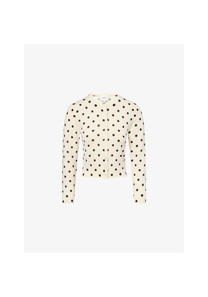 Womens Reformation Bernadette Polka Dot-Print Merino-Wool Cardigan