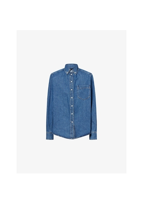 Womens Mugler Boxy-Fit Padded-Shoulders Denim Shirt