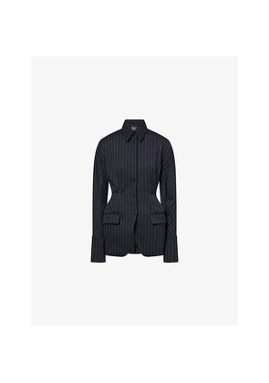 Womens Mugler Pinstripe Hourglass Wool-Blend Jacket