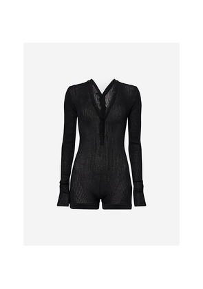 Womens Mugler Long-Sleeve V-Neck Knitted Cotton Bodysuit
