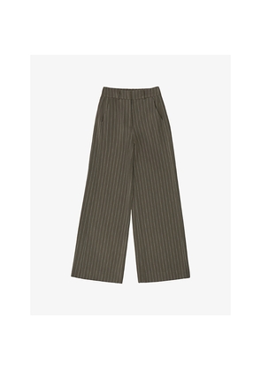 Womens Ro&Zo Olive Pinstripe Tailored Stretch-Woven Trousers