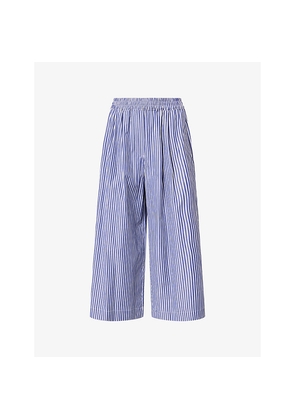Womens Weekend Max Mara Stripe-Print Wide-Leg Cotton Cropped Trousers