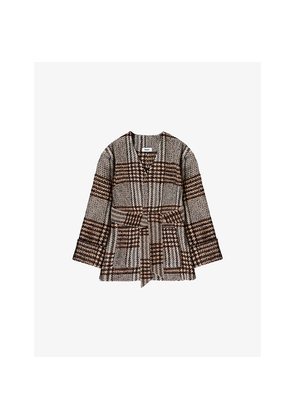Womens Ro&Zo Heritage-Check Belted Wool-Blend Jacket