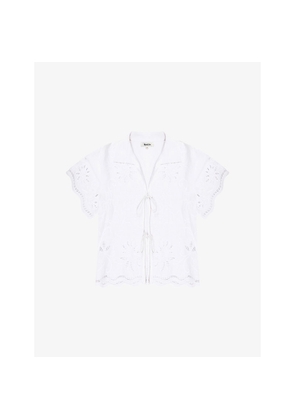 Womens Ro&Zo Broderie Tie-Front Cotton-Blend Shirt