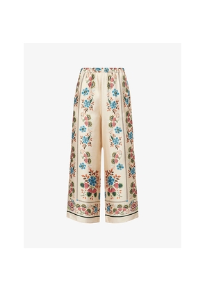 Womens Weekend Max Mara Floral-Print Wide-Leg Silk Trousers