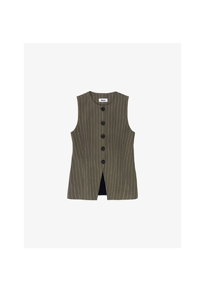 Womens Ro&Zo Olive Pinstripe Woven Waistcoat