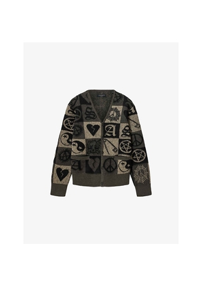 Mens Allsaints Travis Jacquard-Pattern Wool-Blend Cardigan