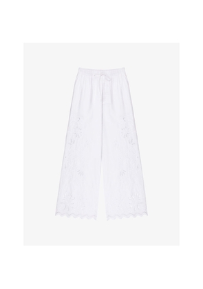 Womens Ro&Zo Broderie Wide-Leg Cotton-Blend Trousers