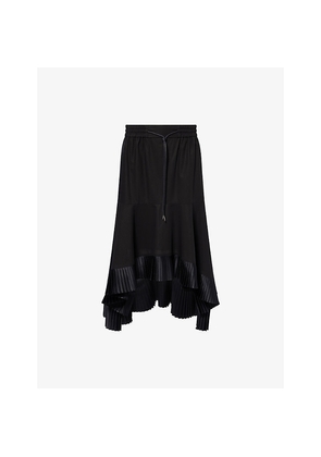 Womens Sacai Pleated Asymmetric Cotton Midi Skirt