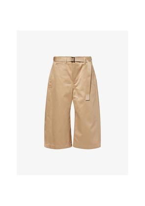 Womens Sacai Wide-Leg Belted Cotton Chino Shorts