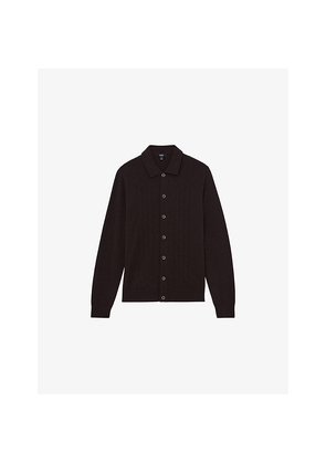 Mens Reiss Gideon Collared V-Stitch Wool Cardigan