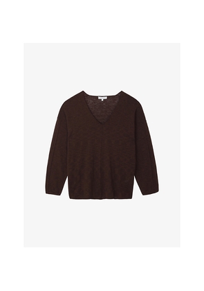 Womens The White Company Relaxed-Fit V-Neck Cotton and Linen Jumper