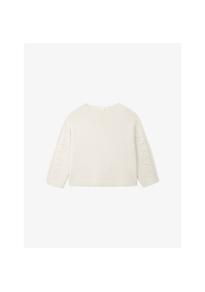Womens The White Company Pointelle-Sleeve Relaxed-Fit Wool, Linen and Cotton-Blend Jumper
